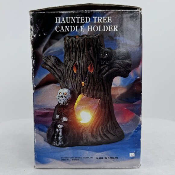 Vintage Halloween Haunted Tree Candle Holder With Skeleton Pumpkin 6.5" Tall - Picture 14 of 16